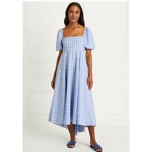 HILL HOUSE Sz L Large Matilda Dress Blue Jacquard Gingham Check NWT